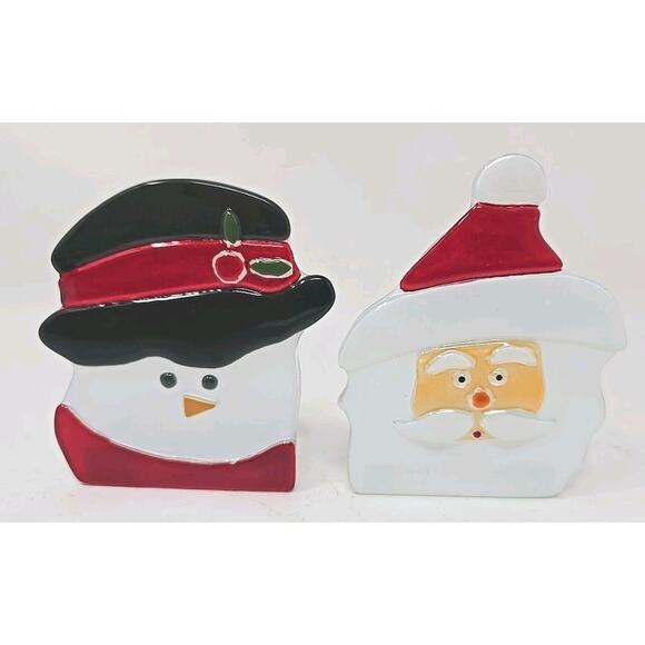 Vintage PartyLite P9466 Santa And Snowman Tealight Pair Candle Holder P17B - Picture 2 of 9